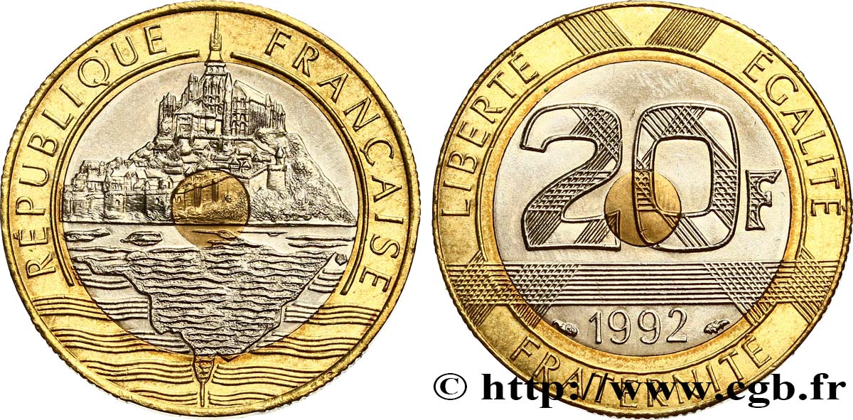 20 francs Mont Saint-Michel, 5 cannelures, \ / ouvert 1992 Pessac F.403/3 SPL62 