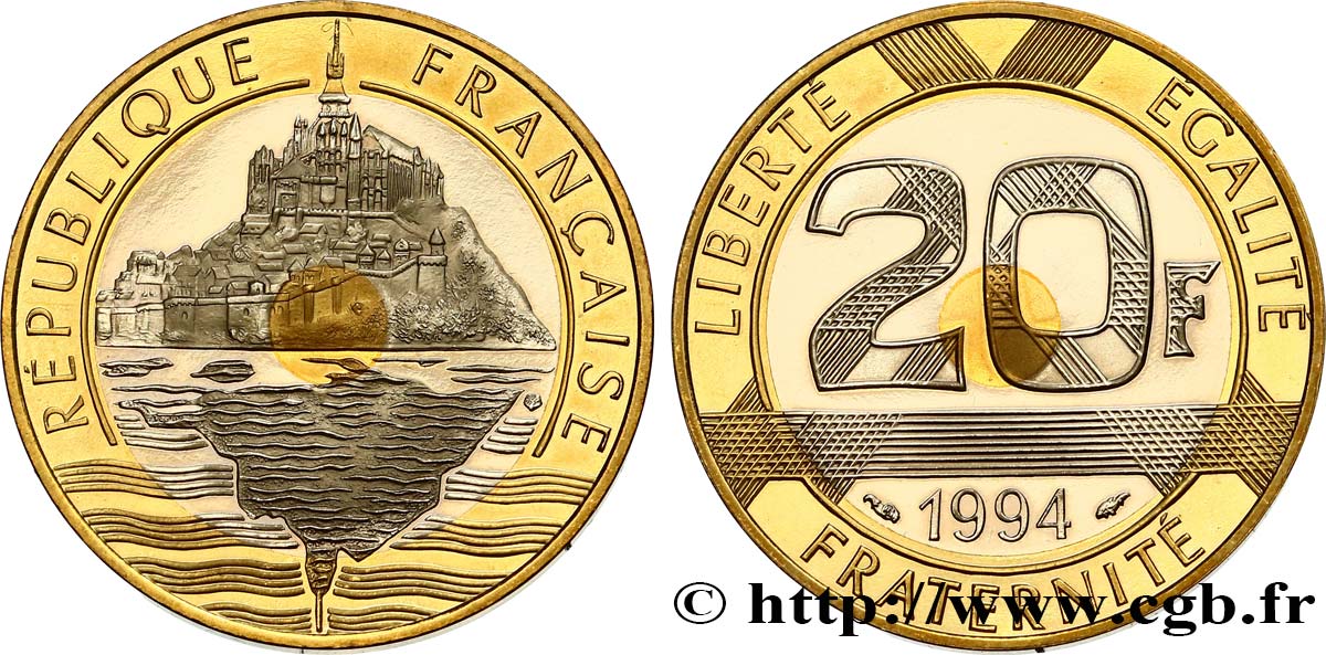20 francs Mont Saint-Michel, BE (Belle Épreuve) 1994 Pessac F.403/9 var. MS64 