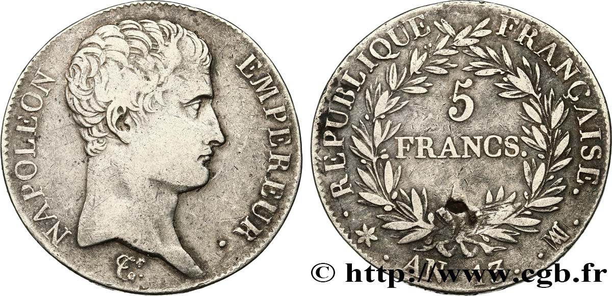 5 francs Napoléon Empereur, Calendrier révolutionnaire 1805 Marseille F.303/14 XF 
