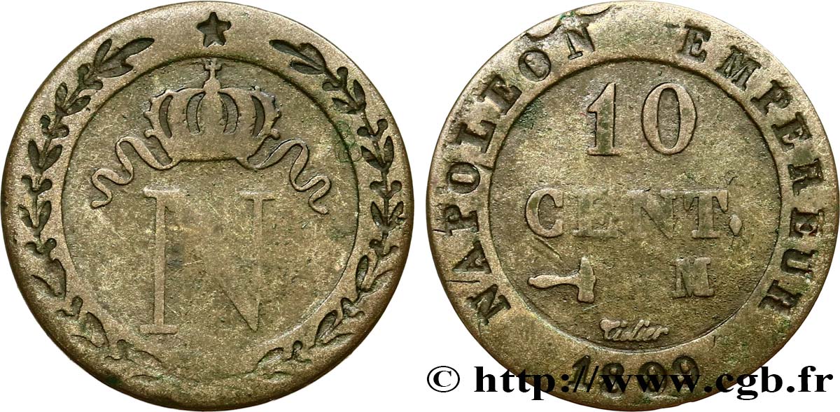 10 cent. à l N couronnée 1809 Toulouse F.130/16 BC35 