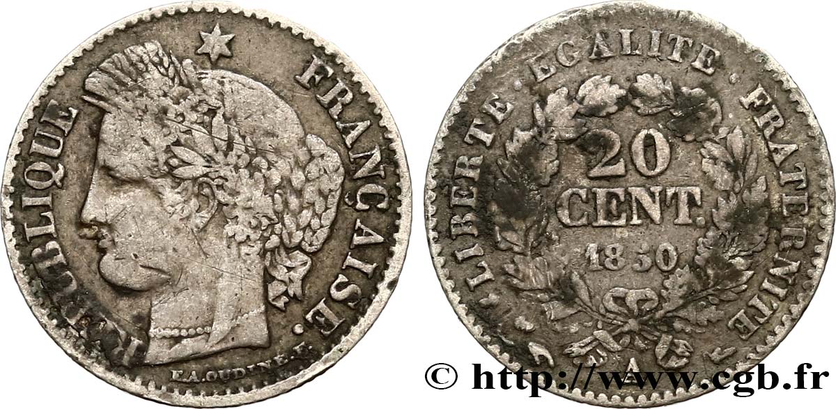 20 centimes Cérès, IIe République 1850 Paris F.146/3 S20 