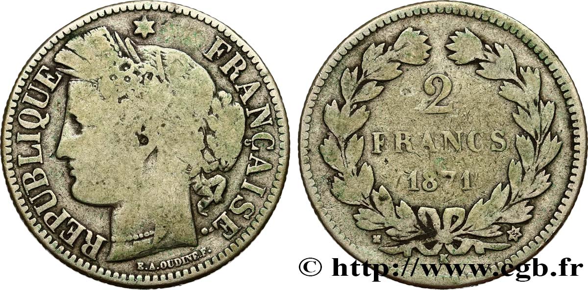 2 francs Cérès, sans légende 1871 Bordeaux F.264/4 F12 