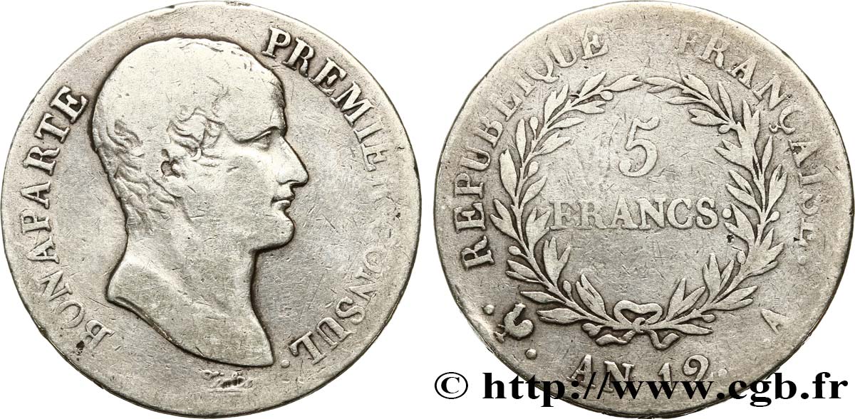 5 francs Bonaparte Premier Consul 1804 Paris F.301/9 VF20 