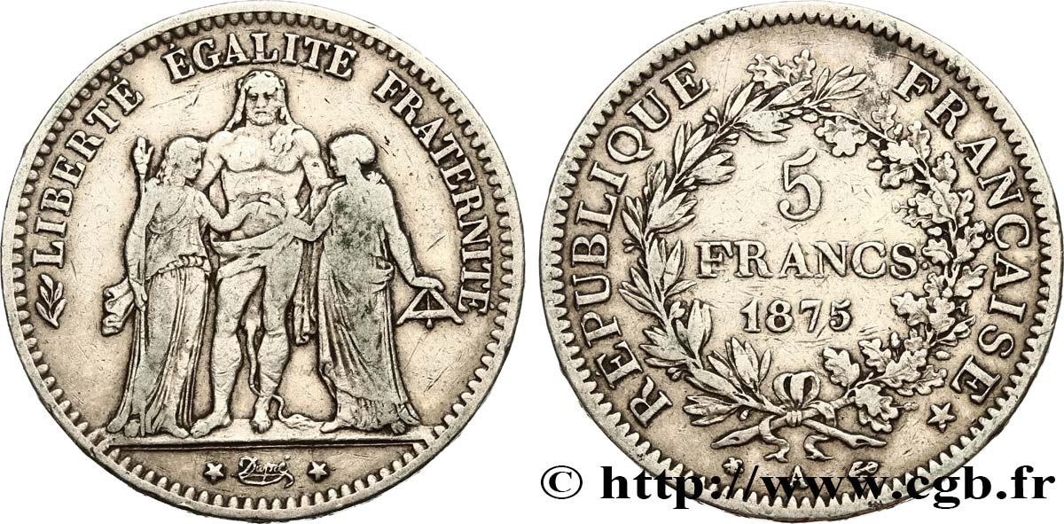 5 francs Hercule 1875 Paris F.334/14 TB30 