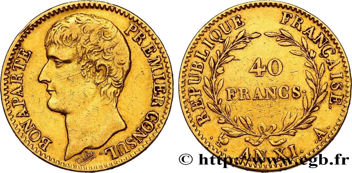 40 francs or Bonaparte Premier Consul 1803 Paris F.536/1 BB40 