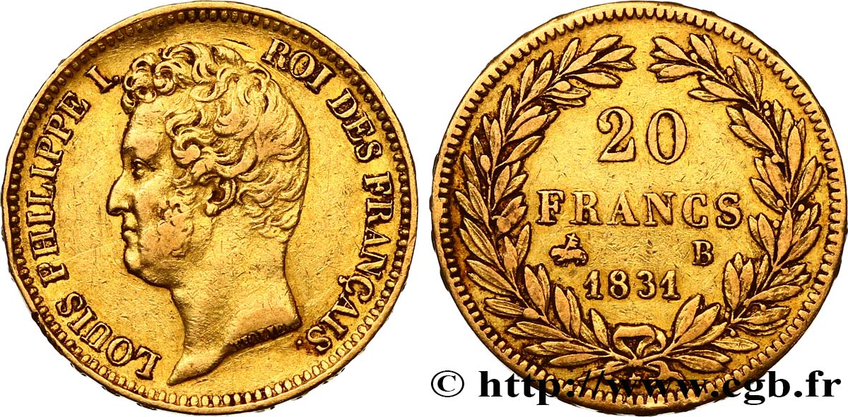 20 francs or Louis-Philippe, Tiolier, tranche inscrite en relief 1831 Rouen F.525/3 fSS 