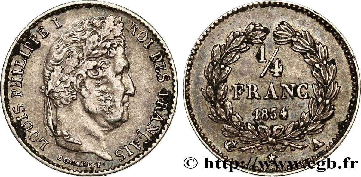 1/4 franc Louis-Philippe 1834 Paris F.166/37 MBC 