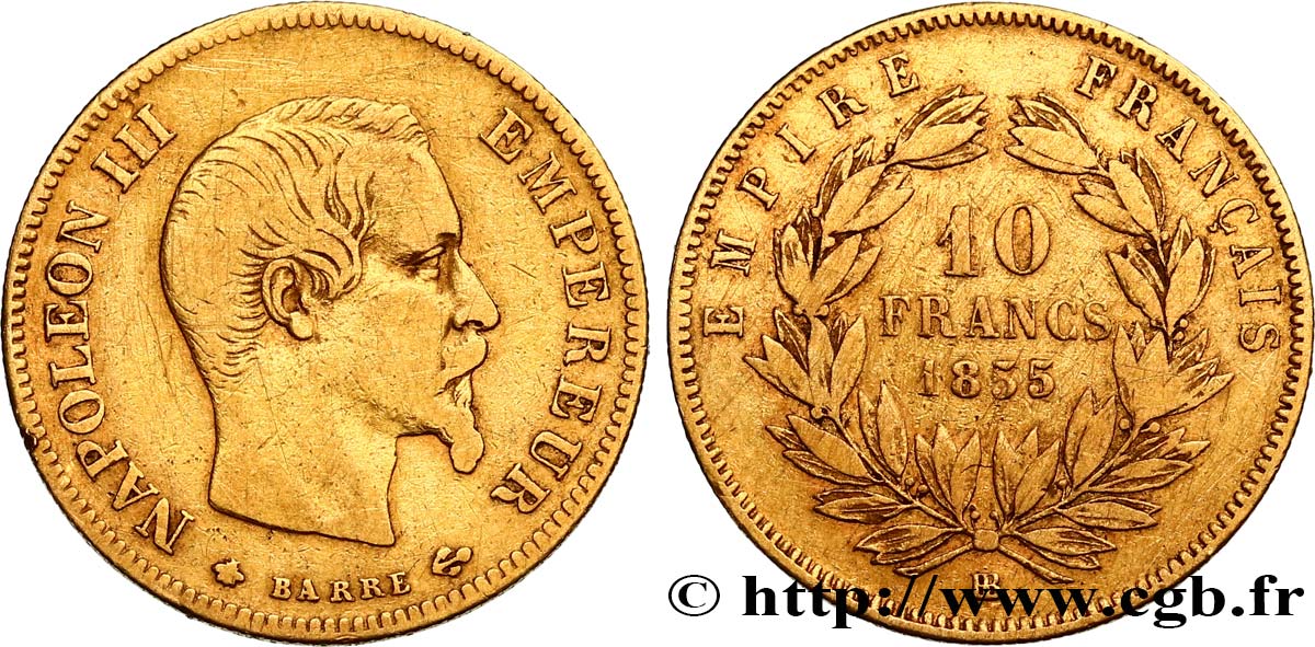 10 francs or Napoléon III, tête nue 1855 Strasbourg F.506/2 BC 