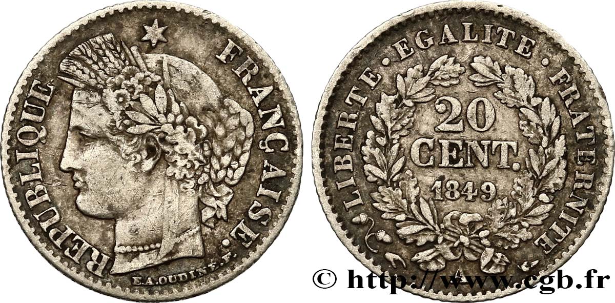 20 centimes Cérès, IIe République 1849 Paris F.146/1 TB35 