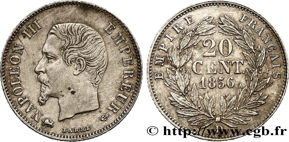20 centimes Napoléon III, tête nue 1856 Lyon F.148/6 MBC 