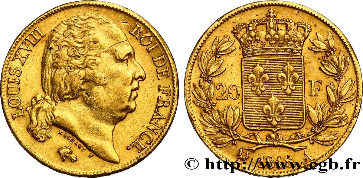 20 francs or Louis XVIII, tête nue 1818 Paris F.519/10 TTB48 