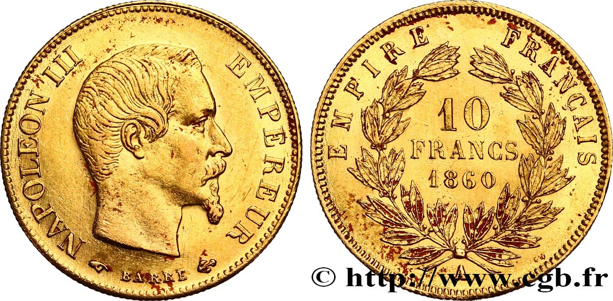 10 francs or Napoléon III, tête nue 1860 Paris F.506/9 AU 