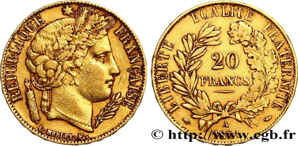 20 francs or Cérès 1851 Paris F.529/4 XF42 