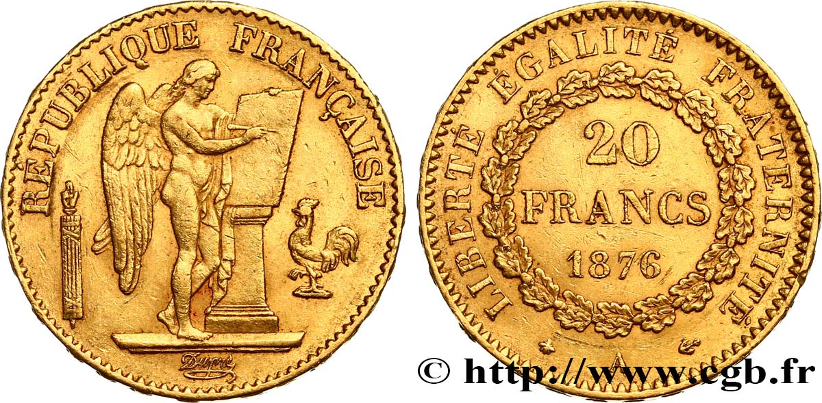 20 francs or Génie, IIIe République 1876 Paris F.533/4 XF48 