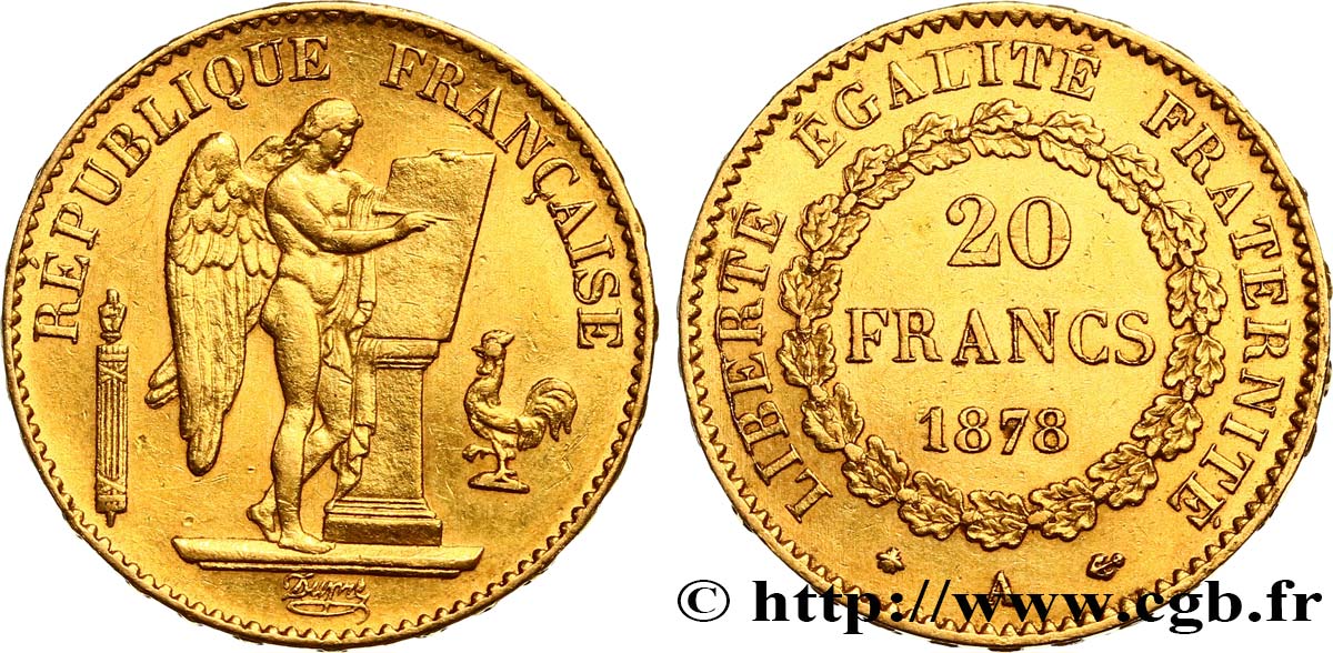 20 francs or Génie, IIIe République 1878 Paris F.533/6 BB52 