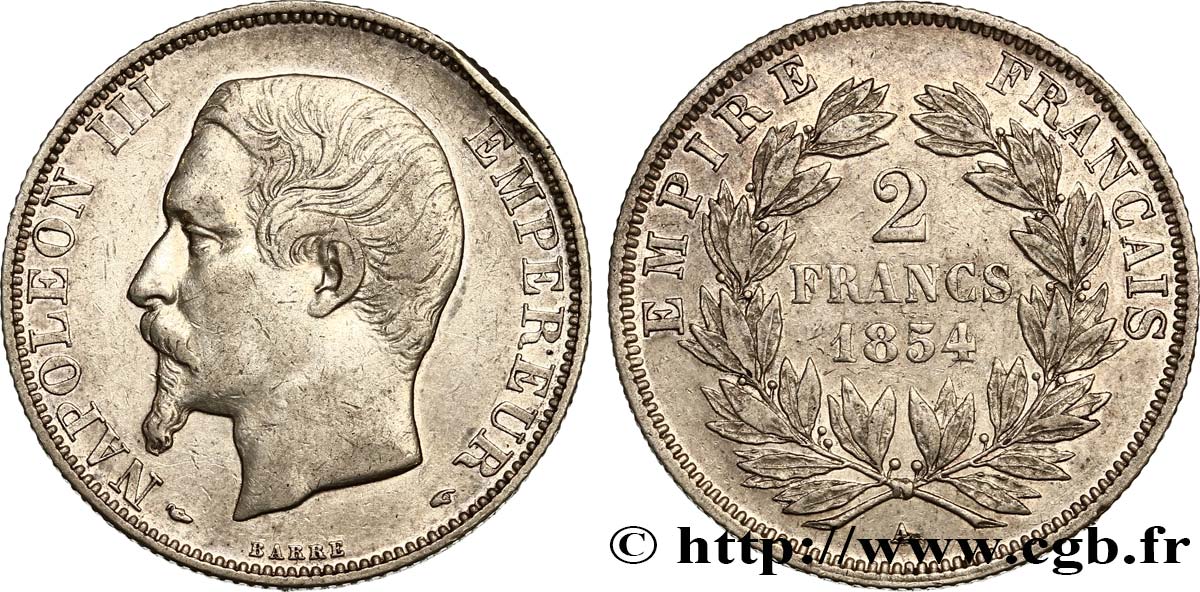 2 francs Napoléon III, tête nue 1854 Paris F.262/2 XF40 