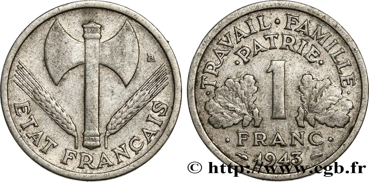 1 franc Francisque lourde 1943  F.222/4 TB20 