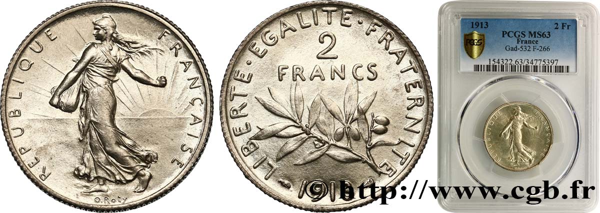2 francs Semeuse 1913  F.266/14 MS63 PCGS