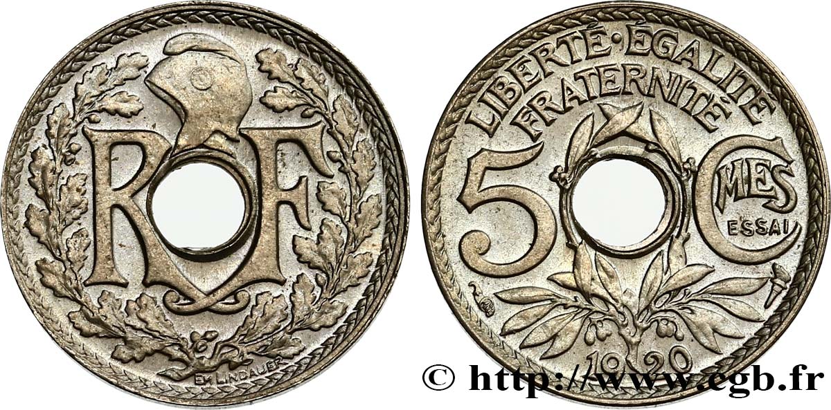 Essai de 5 centimes Lindauer en cupro-nickel 1920 Paris F.122/1 MS65 