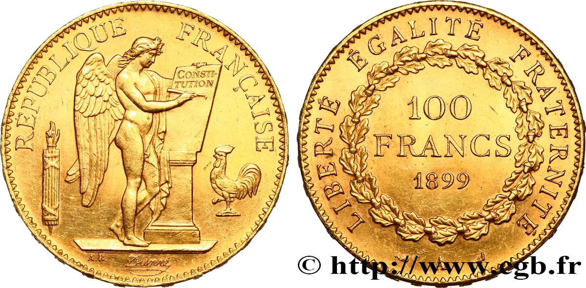 100 francs or Génie, tranche inscrite en relief Dieu protège la France 1899 Paris F.552/12 AU58 