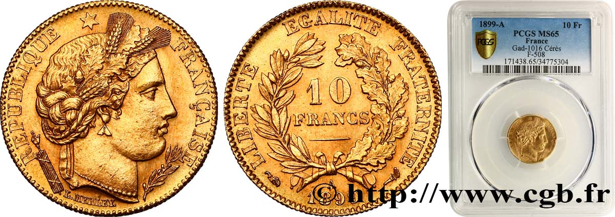 10 francs or Cérès, Troisième République 1899 Paris F.508/5 MS65 PCGS