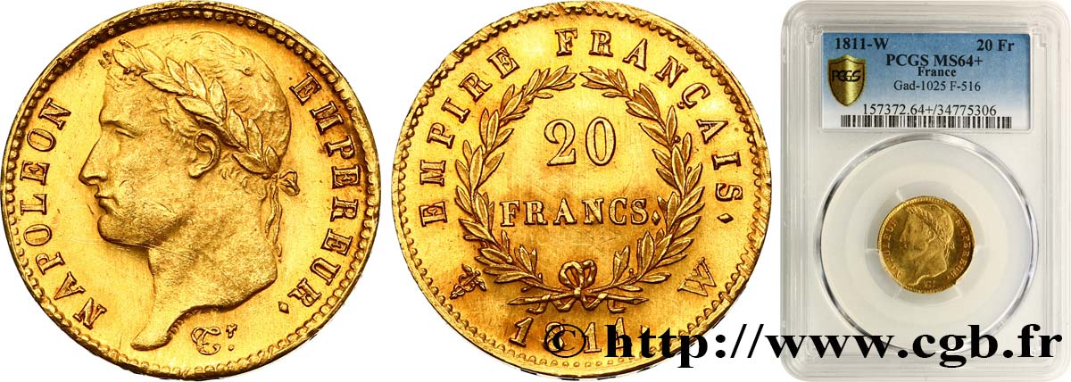 20 francs or Napoléon tête laurée, Empire français 1811 Lille F.516/21 fST64 PCGS