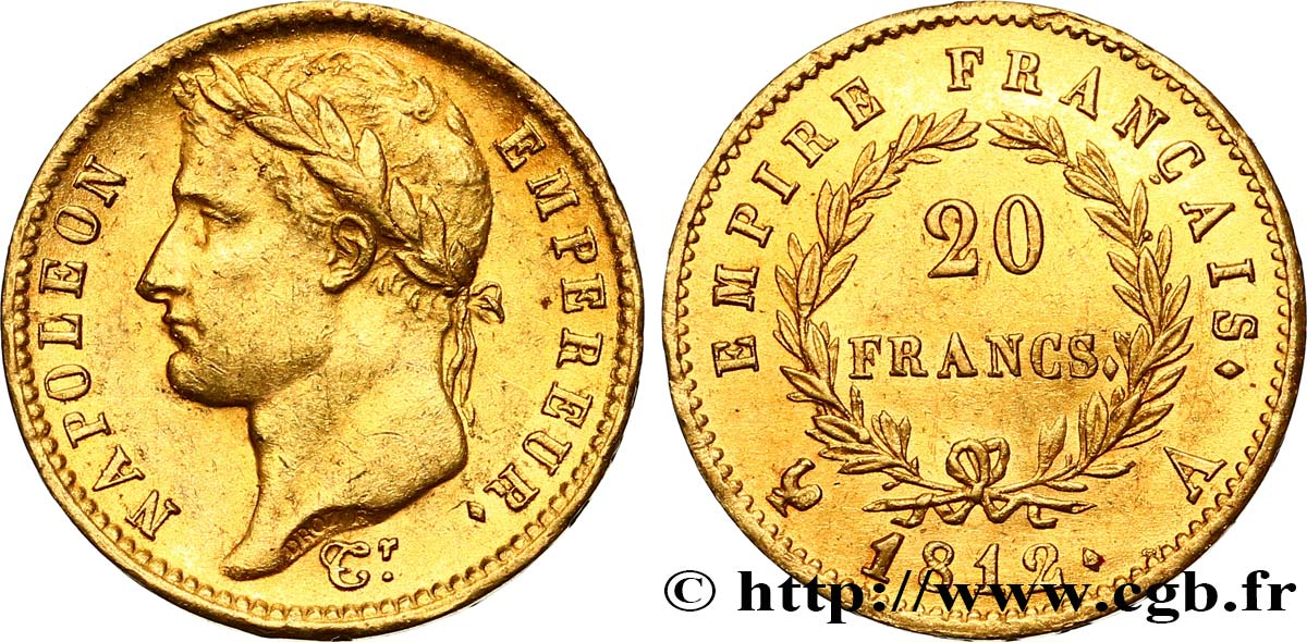 20 francs or Napoléon tête laurée, Empire français 1812 Paris F.516/22 SUP55 
