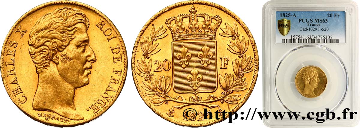 20 francs or Charles X 1825 Paris F.520/1 fST63 PCGS