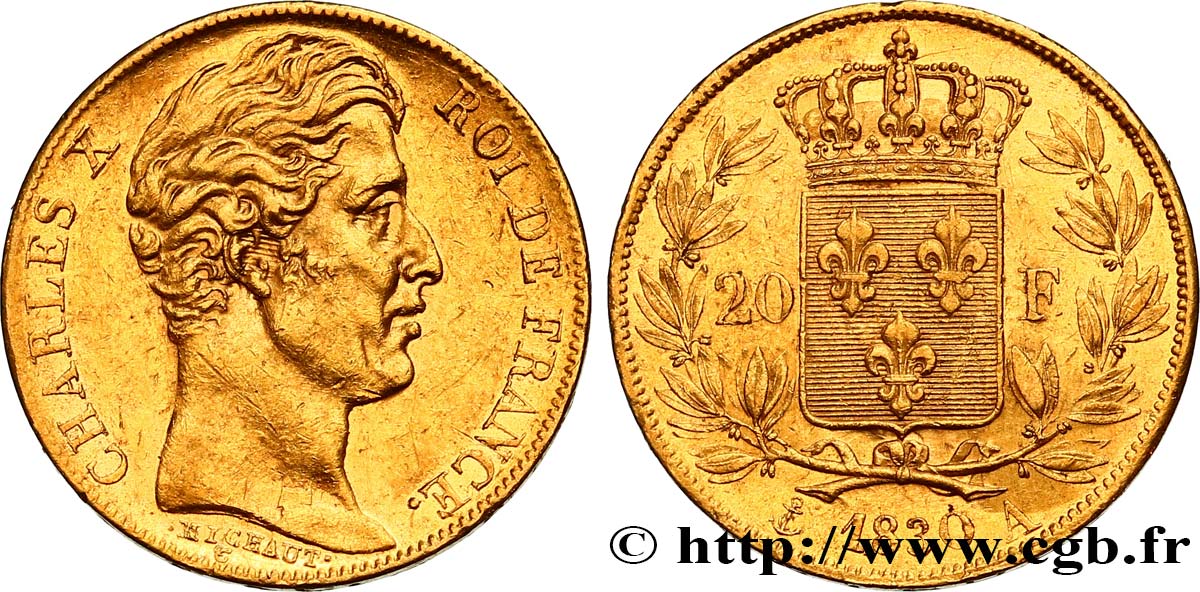 20 francs or Charles X, matrice du revers à cinq feuilles 1830 Paris F.521/6 BB54 