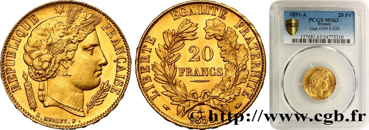 20 francs or Cérès 1851 Paris F.529/4 fST63 PCGS