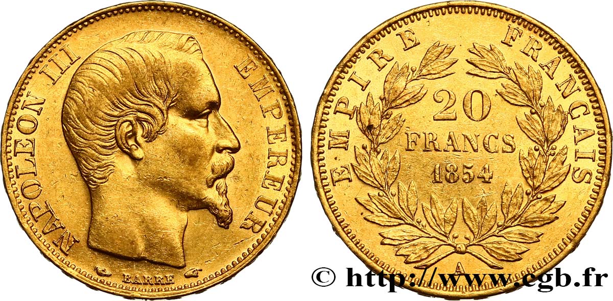 20 francs or Napoléon III, tête nue 1854 Paris F.531/2 SS52 