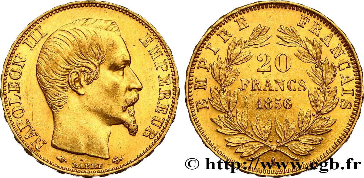 20 francs or Napoléon III, tête nue 1856 Paris F.531/9 VZ55 