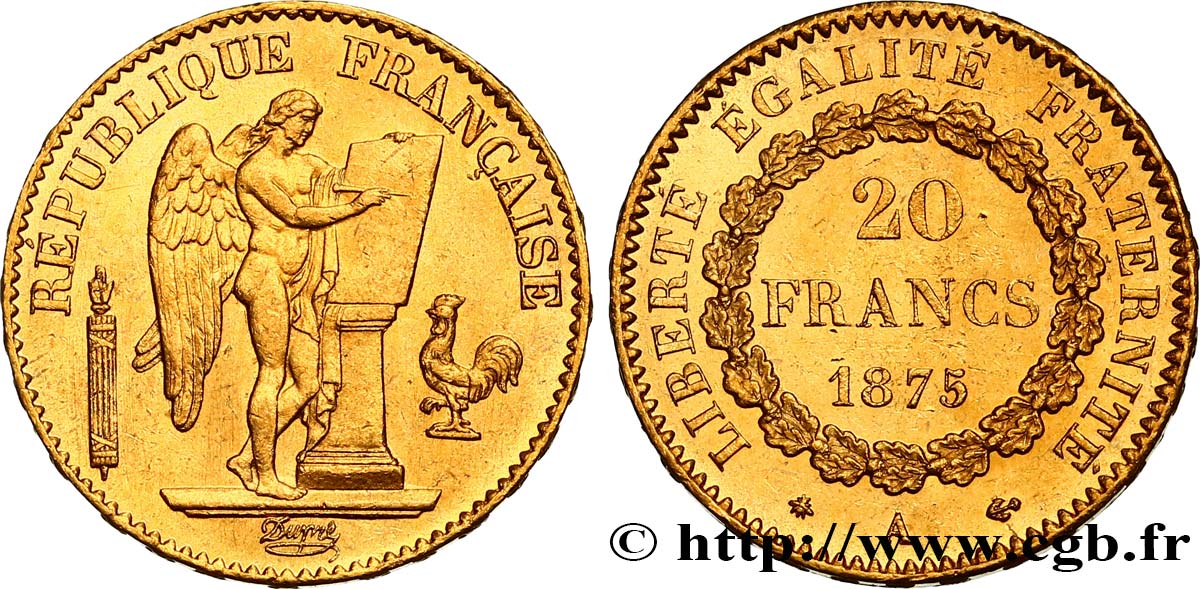 20 francs or Génie, Troisième République 1875 Paris F.533/3 EBC61 