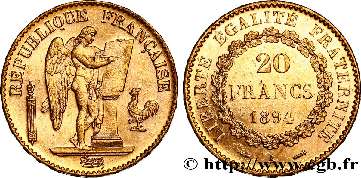 20 francs or Génie, Troisième République 1894 Paris F.533/18 SUP60 