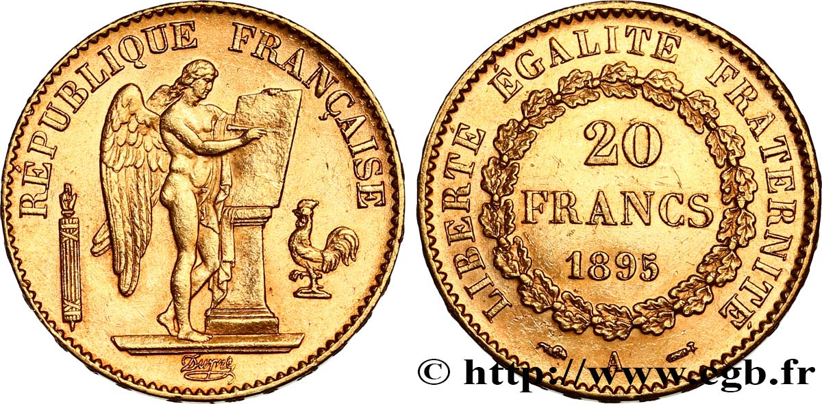 20 francs or Génie, IIIe République 1895 Paris F.533/19 AU58 