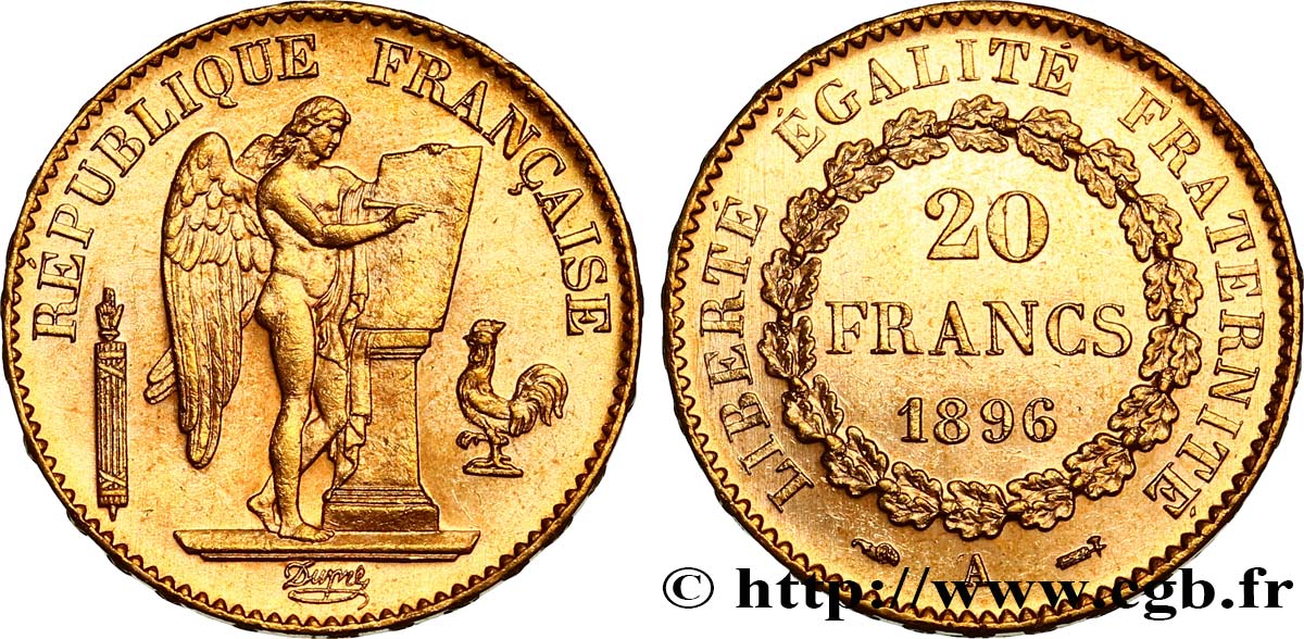 20 francs or Génie, Troisième République 1896 Paris F.533/20 VZ62 