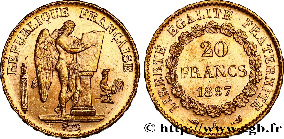 20 francs or Génie, Troisième République 1897 Paris F.533/22 MS60 