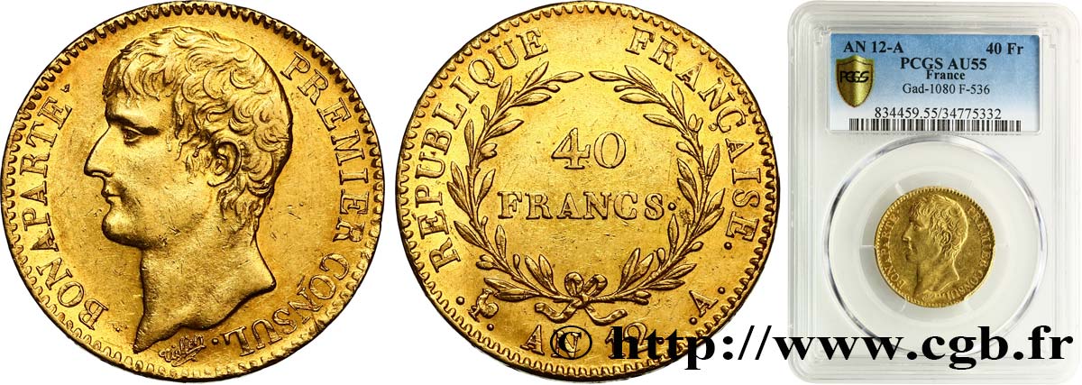 40 francs or Bonaparte Premier Consul 1804 Paris F.536/6 VZ55 PCGS