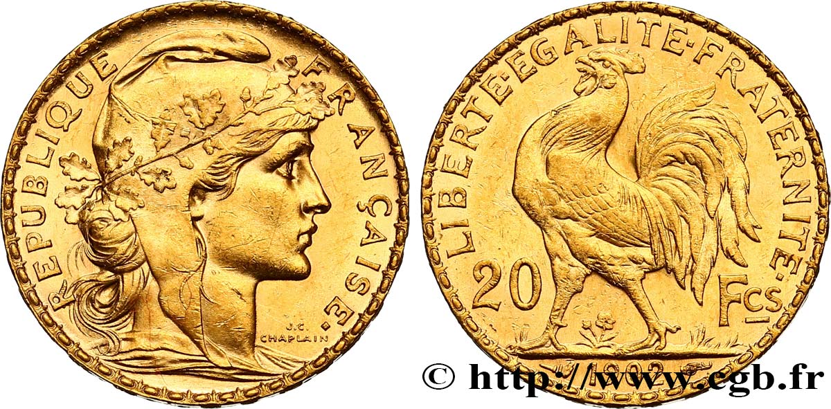20 francs or Coq, Dieu protège la France 1902 Paris F.534/7 VZ55 