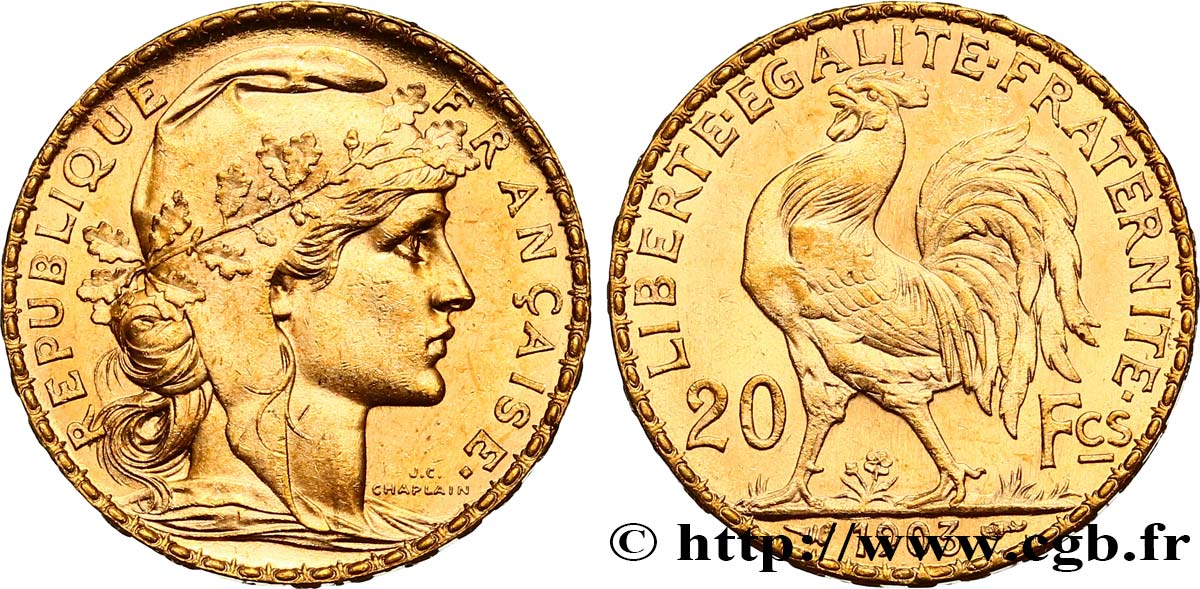 20 francs or Coq, Dieu protège la France 1903 Paris F.534/8 MS61 