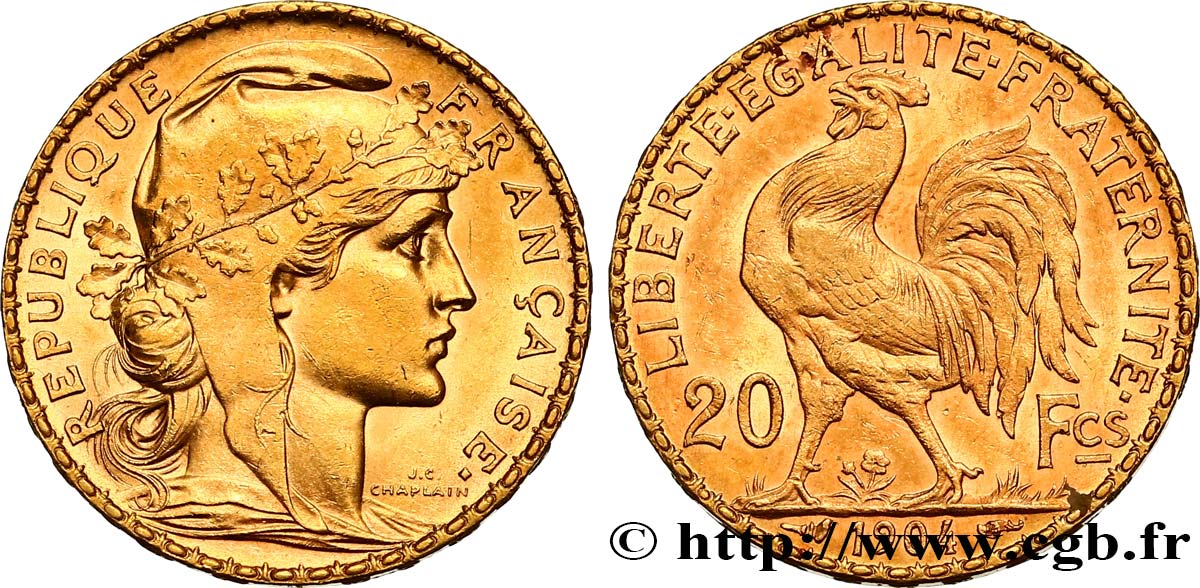 20 francs or Coq, Dieu protège la France 1904 Paris F.534/9 EBC60 