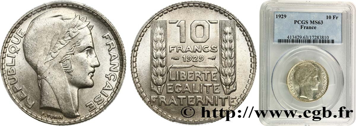 10 francs Turin 1929  F.360/2 SPL63 PCGS