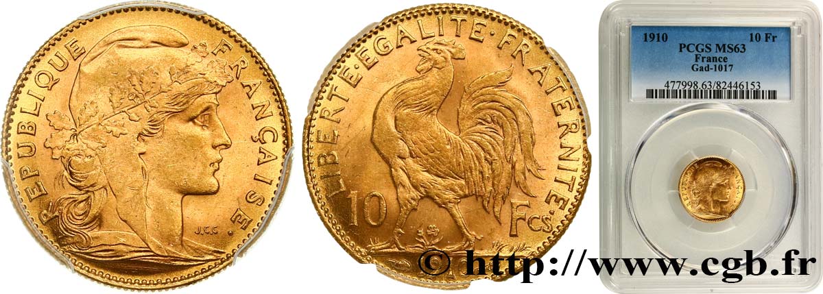 10 francs or Coq 1910 Paris F.509/11 MS63 PCGS