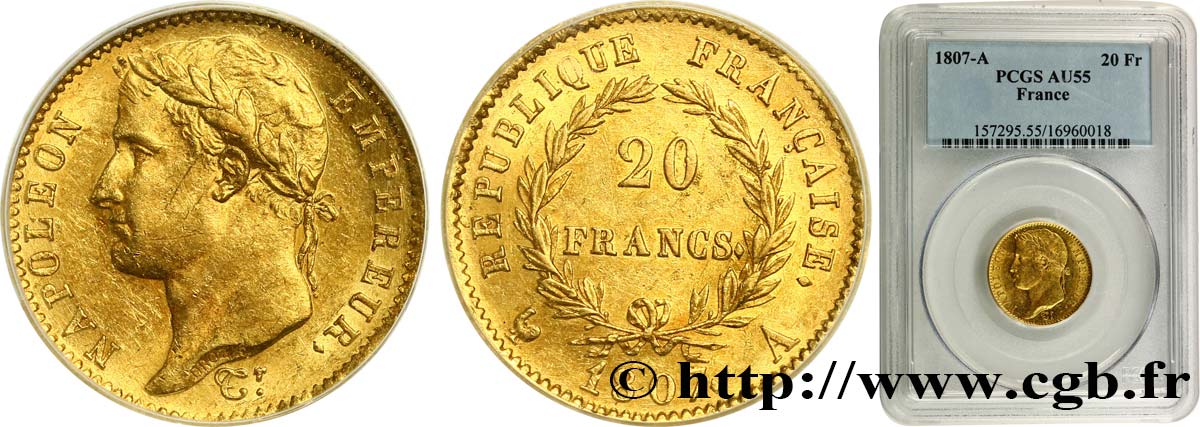 20 francs or Napoléon tête laurée, République française 1807 Paris F.515/1 EBC55 PCGS