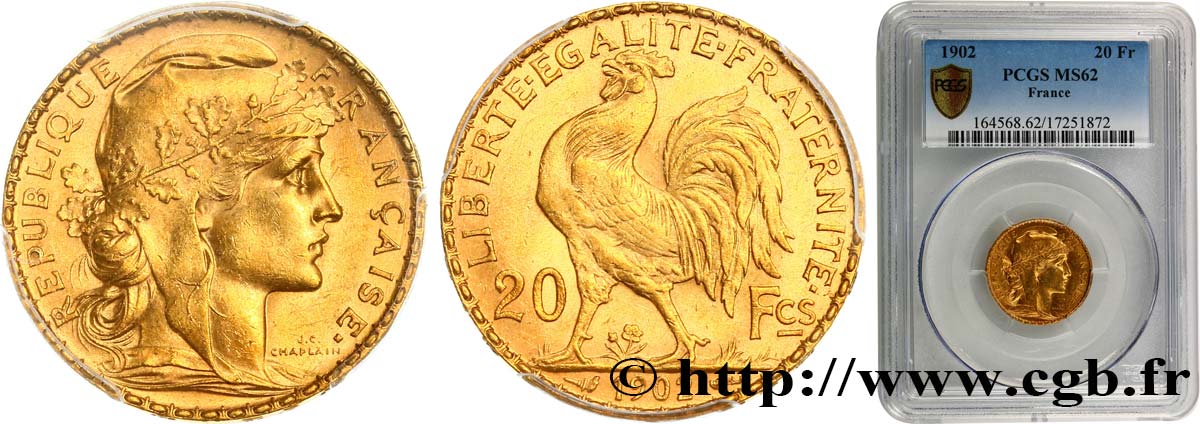 20 francs or Coq, Dieu protège la France 1902 Paris F.534/7 SUP62 PCGS