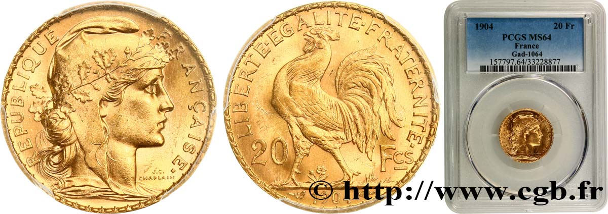 20 francs or Coq, Dieu protège la France 1904 Paris F.534/9 fST64 PCGS