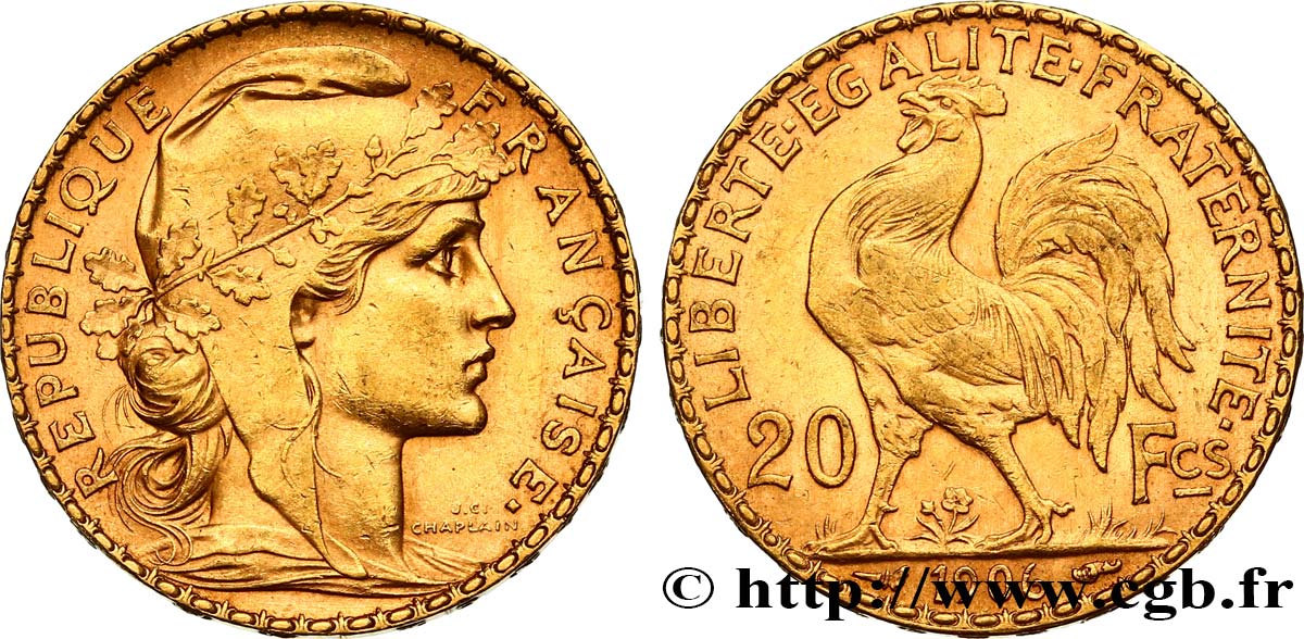20 francs or Coq, Dieu protège la France 1906 Paris F.534/11 BB 