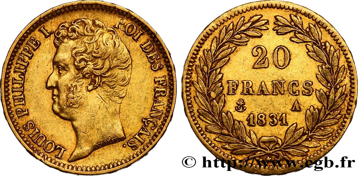 20 francs or Louis-Philippe, Tiolier, tranche inscrite en relief 1831 Paris F.525/2 SS45 