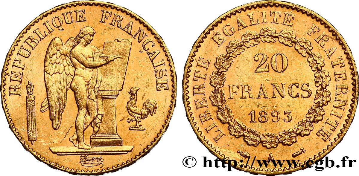 20 francs or Génie, Troisième République 1893 Paris F.533/17 VZ 