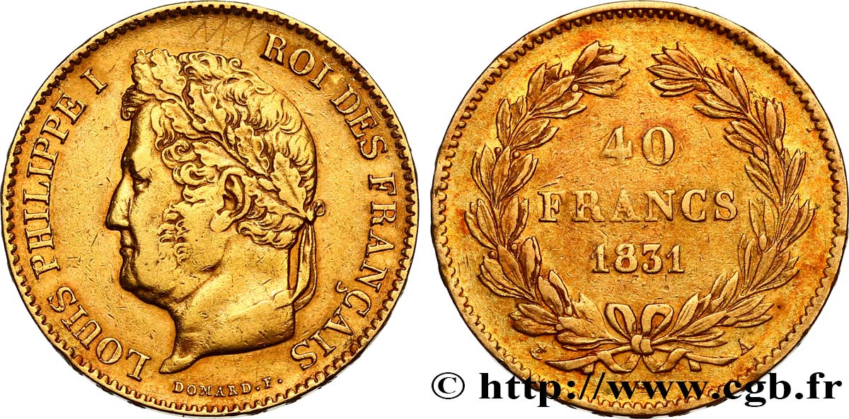 40 francs or Louis-Philippe 1831 Paris F.546/1 S35 